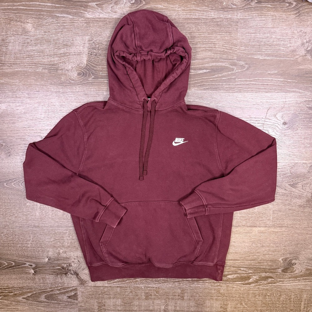 Nike Hoodie Mens Size M Burgundy Embroidered Swoosh Fleece Pullover Gym Workout